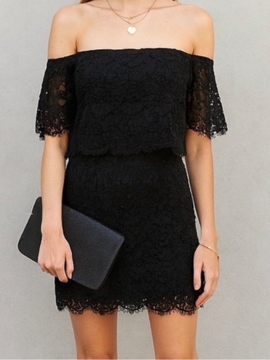Topshop Dresses & Skirts - Topshop Black Off-the-Shoulder Lace Mini Dress. Large